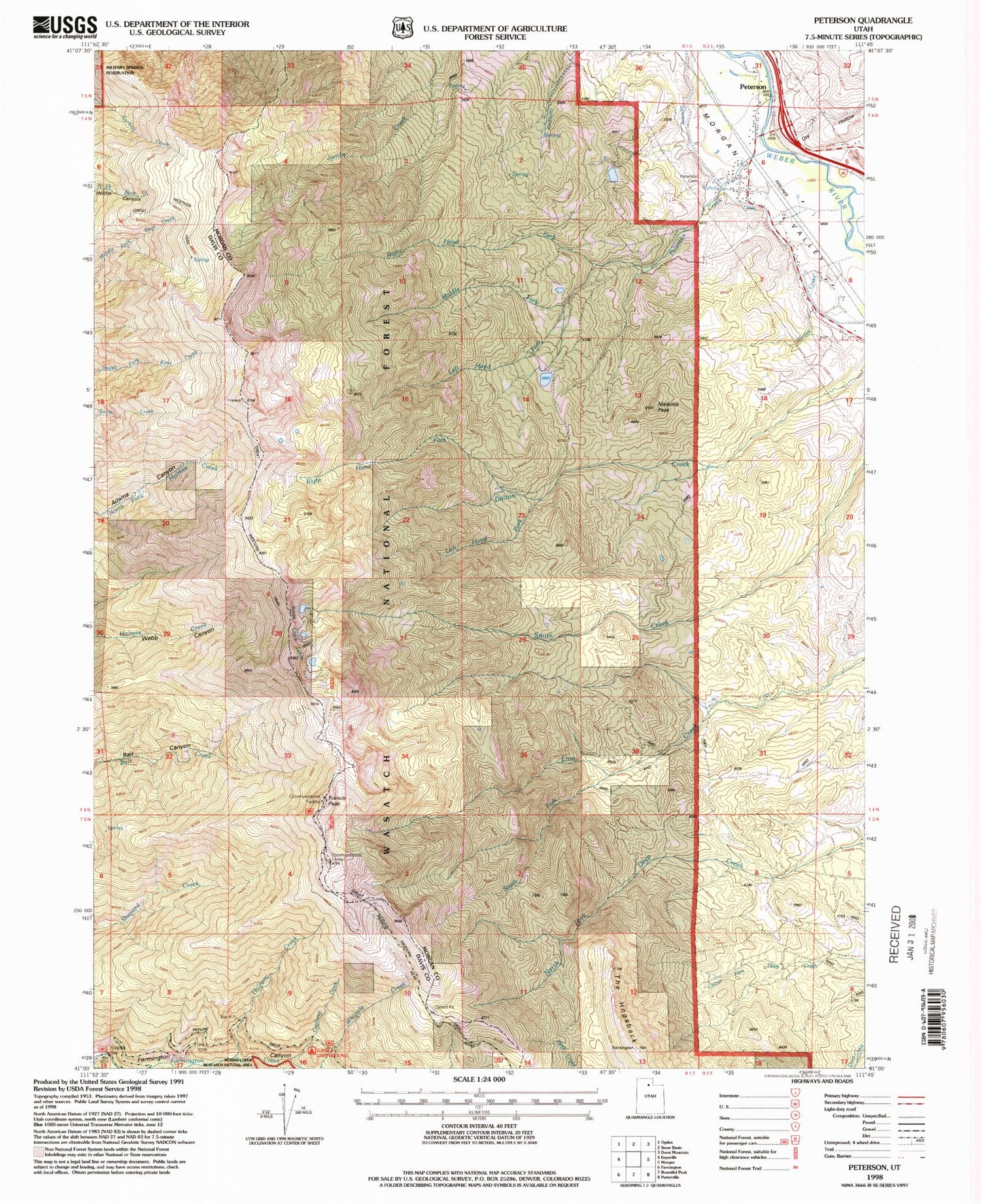 Classic USGS Peterson Utah 7.5'x7.5' Topo Map Image