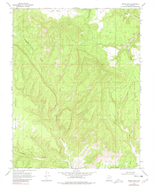 Classic USGS Petes Cove Utah 7.5'x7.5' Topo Map Image