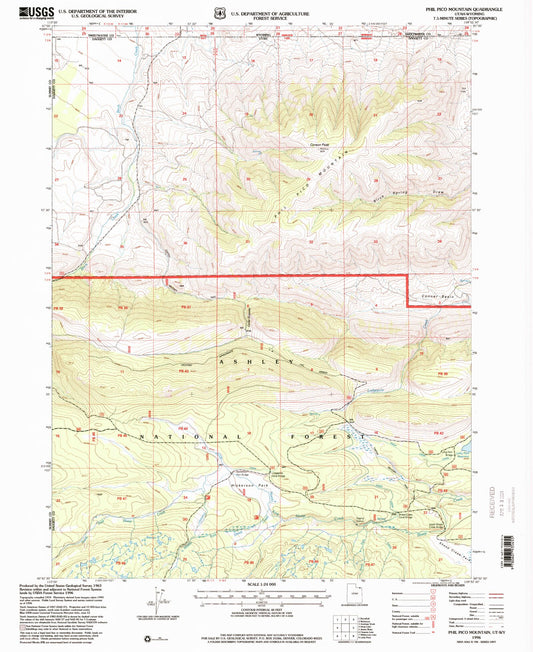 Classic USGS Phil Pico Mountain Utah 7.5'x7.5' Topo Map Image