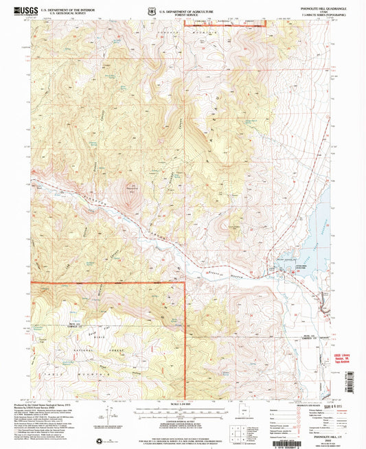 Classic USGS Phonolite Hill Utah 7.5'x7.5' Topo Map Image