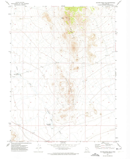 Classic USGS Picture Rock Hills Utah 7.5'x7.5' Topo Map Image