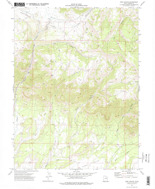 Classic USGS Pine Canyon Utah 7.5'x7.5' Topo Map Image