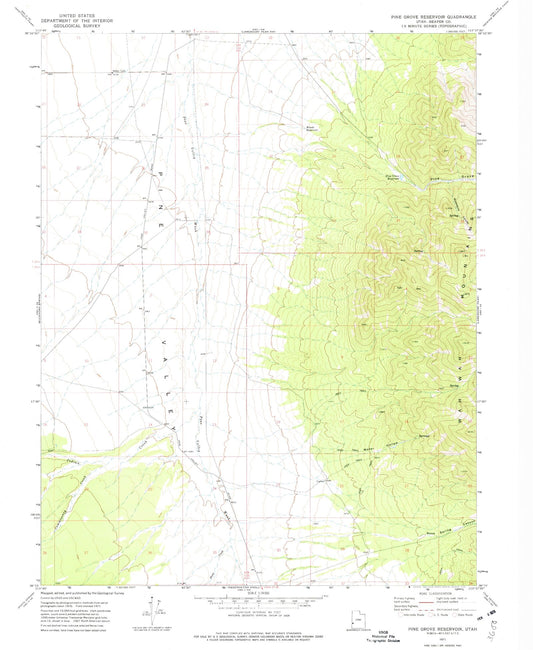 Classic USGS Pine Grove Reservoir Utah 7.5'x7.5' Topo Map Image