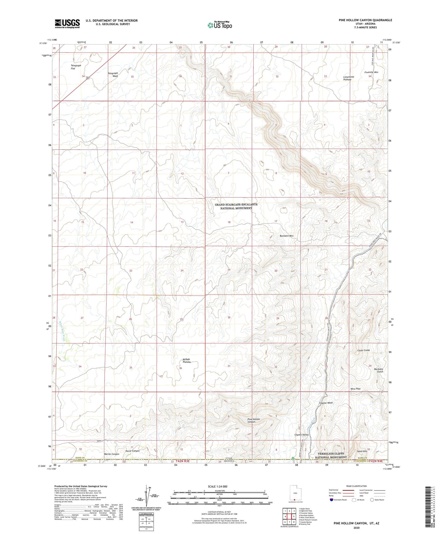 Pine Hollow Canyon Utah US Topo Map Image