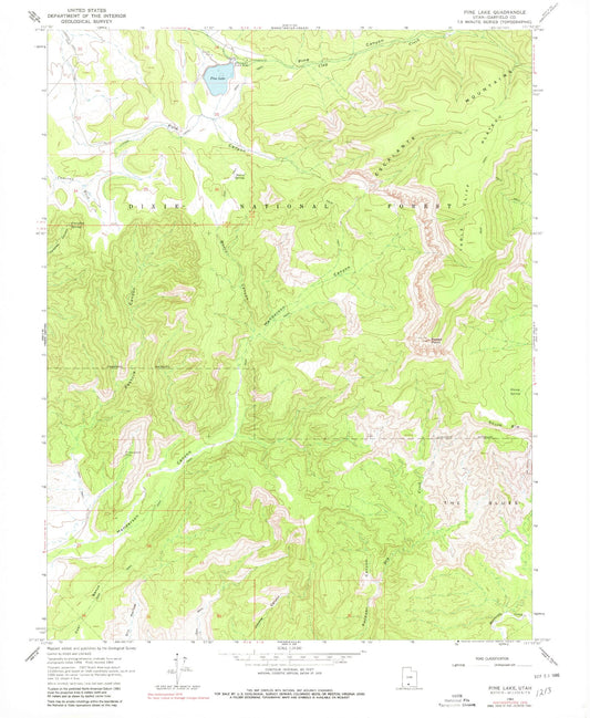Classic USGS Pine Lake Utah 7.5'x7.5' Topo Map Image