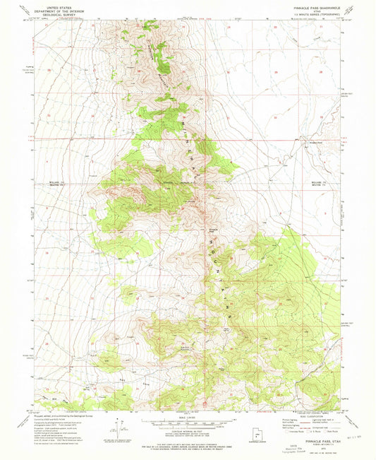 Classic USGS Pinnacle Pass Utah 7.5'x7.5' Topo Map Image