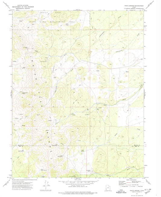 Classic USGS Pinto Spring Utah 7.5'x7.5' Topo Map Image