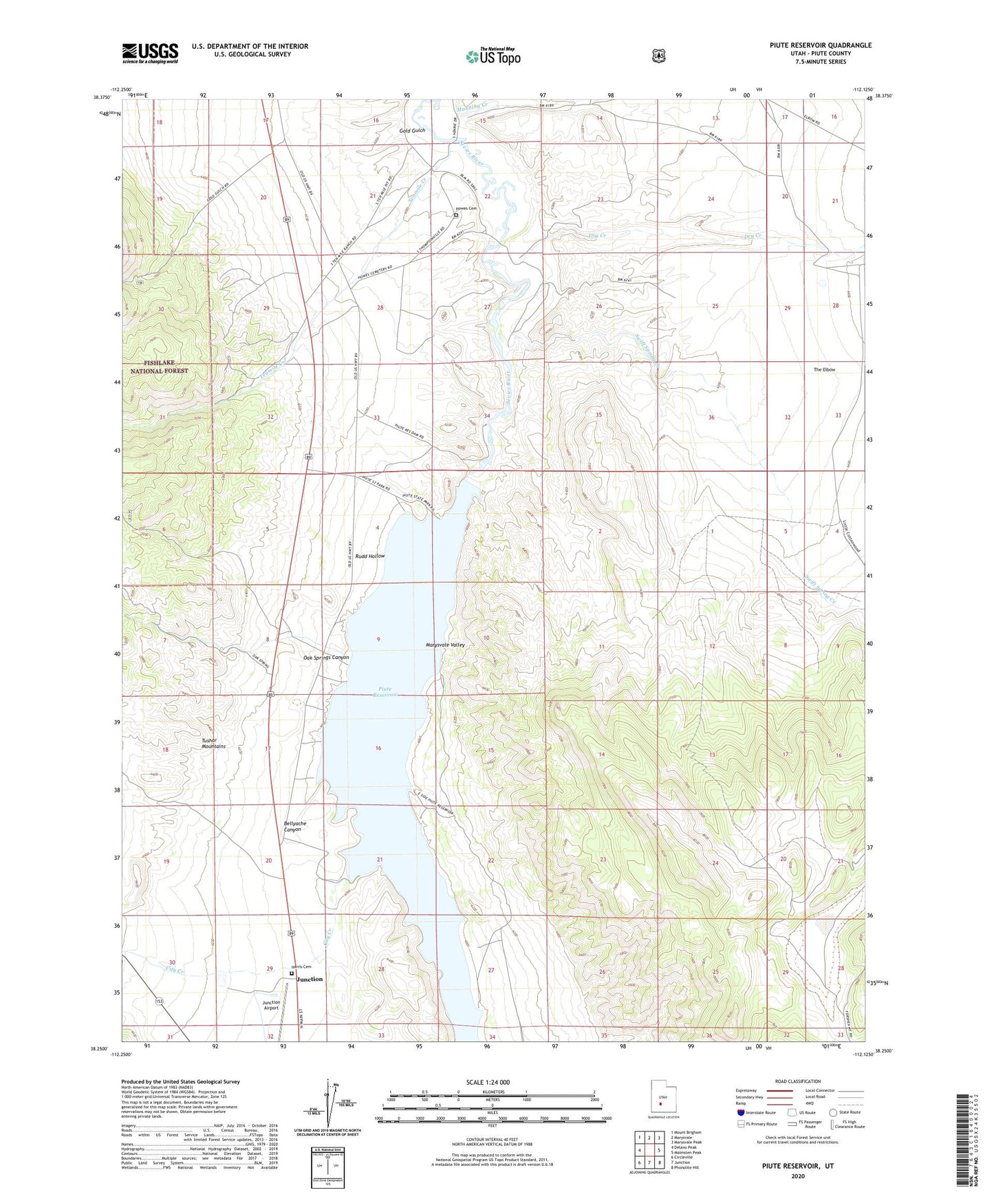 Piute Reservoir Utah US Topo Map Image