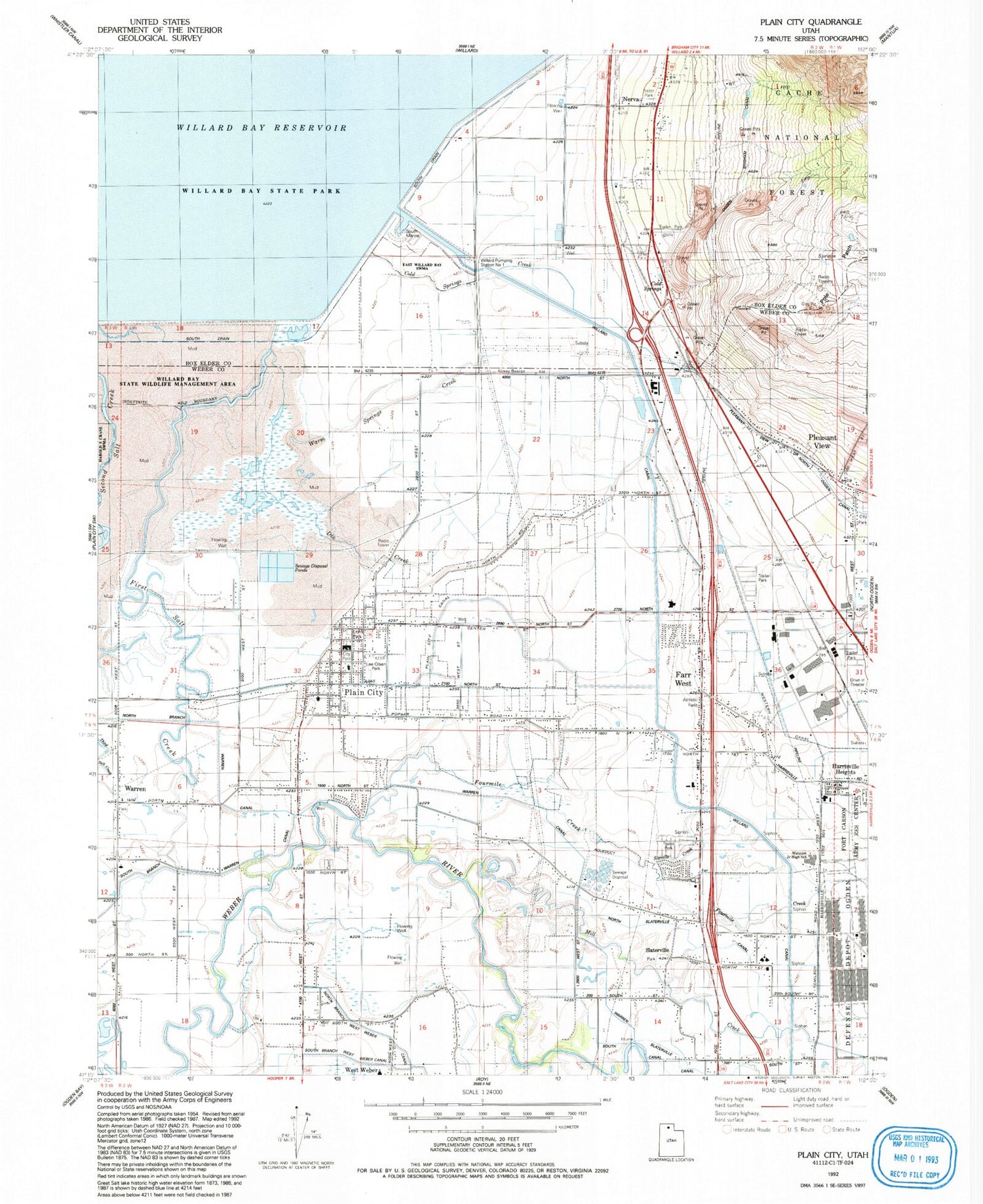 Classic USGS Plain City Utah 7.5'x7.5' Topo Map Image