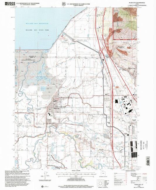 Classic USGS Plain City Utah 7.5'x7.5' Topo Map Image