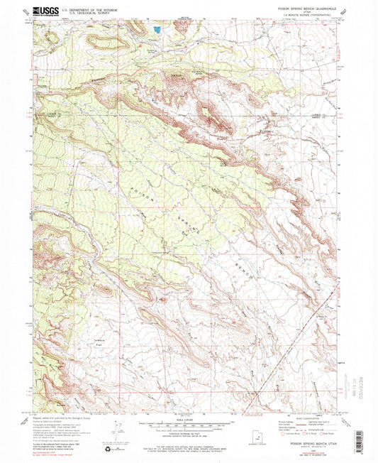 Classic USGS Poison Spring Bench Utah 7.5'x7.5' Topo Map Image