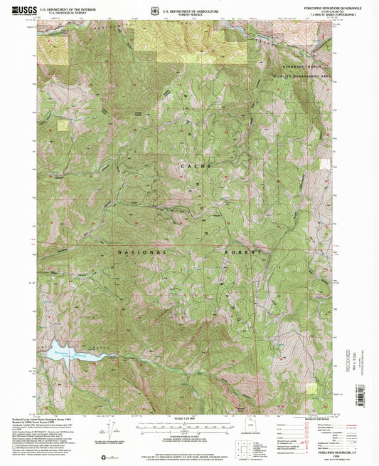 Classic USGS Porcupine Reservoir Utah 7.5'x7.5' Topo Map Image