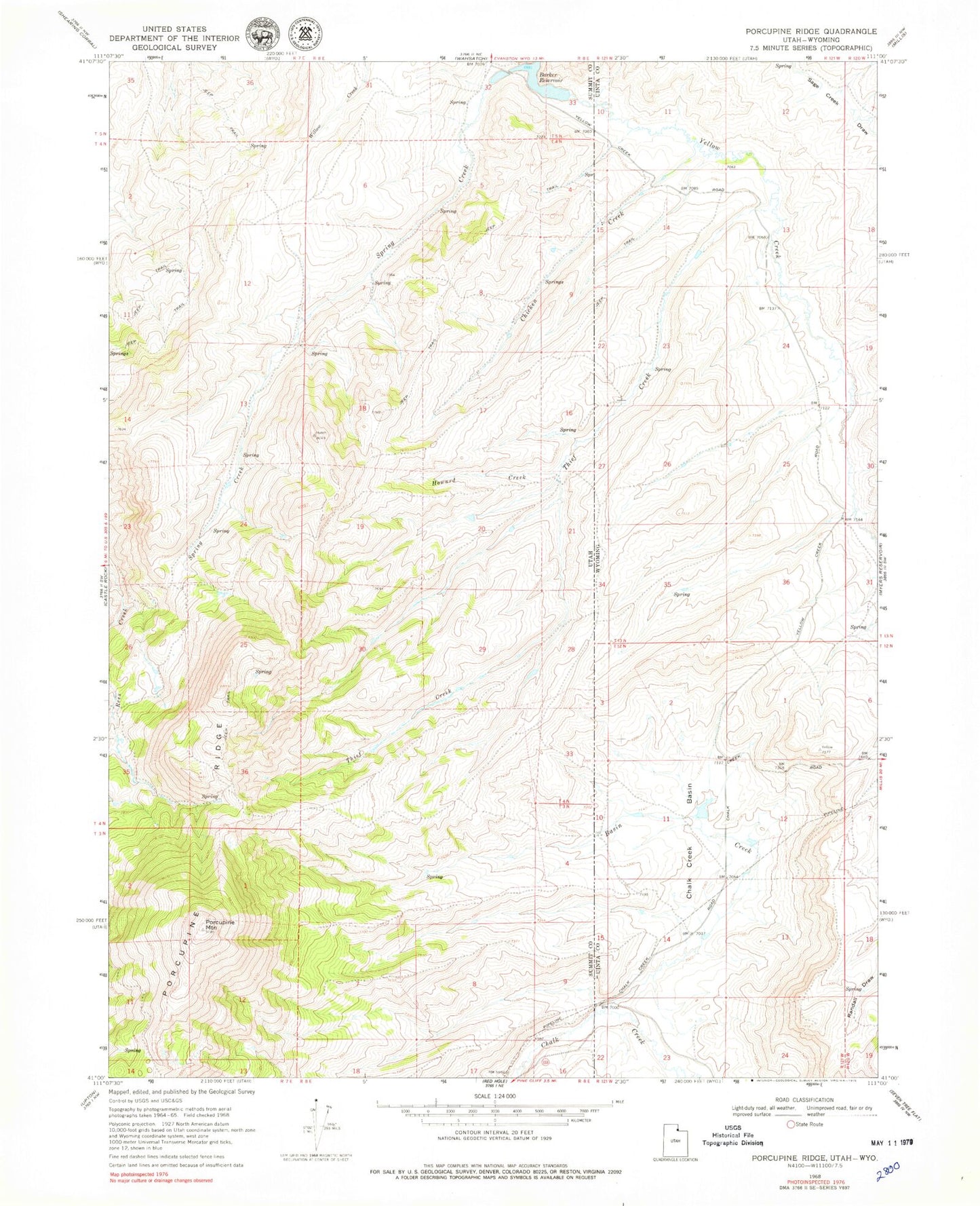 Classic USGS Porcupine Ridge Utah 7.5'x7.5' Topo Map Image