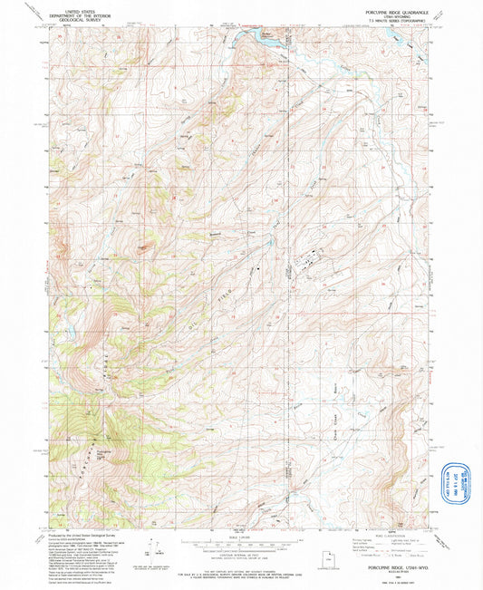 Classic USGS Porcupine Ridge Utah 7.5'x7.5' Topo Map Image