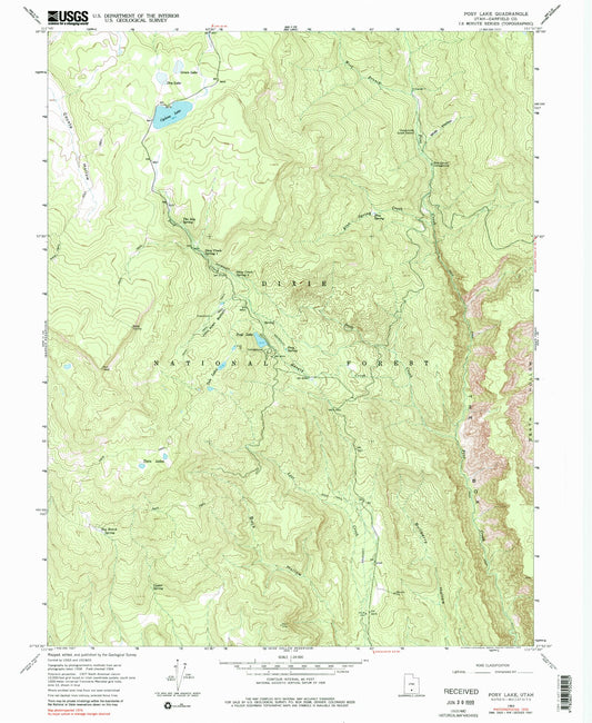 Classic USGS Posy Lake Utah 7.5'x7.5' Topo Map Image