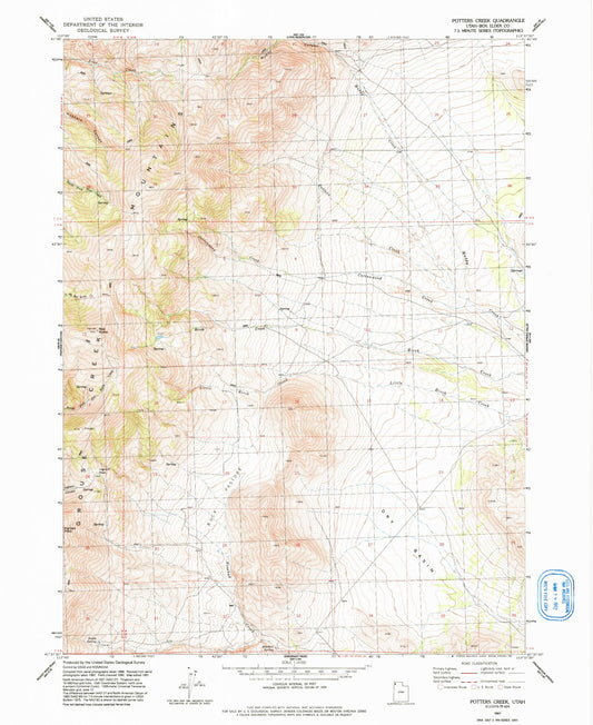 Classic USGS Potters Creek Utah 7.5'x7.5' Topo Map Image