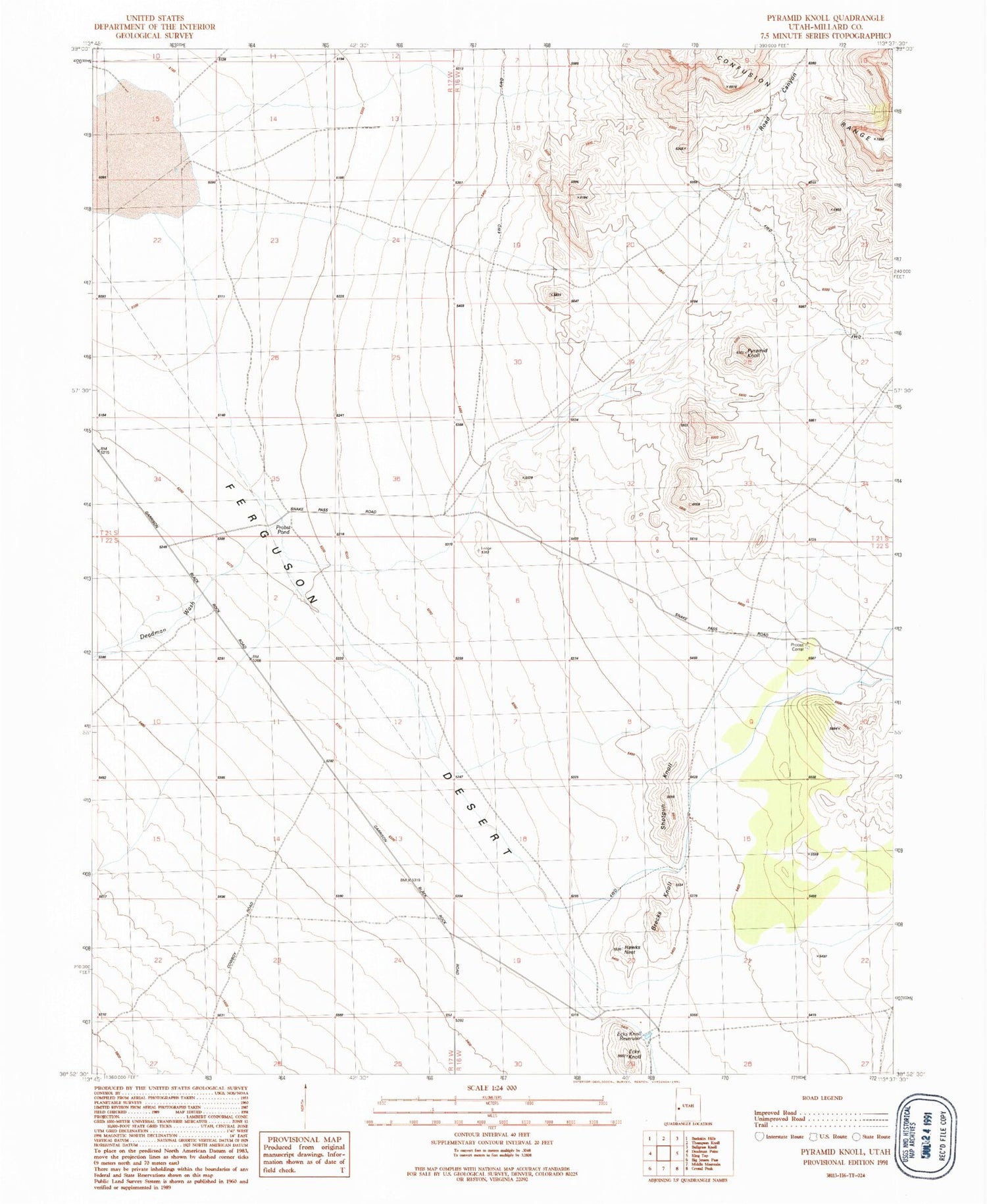 Classic USGS Pyramid Knoll Utah 7.5'x7.5' Topo Map Image