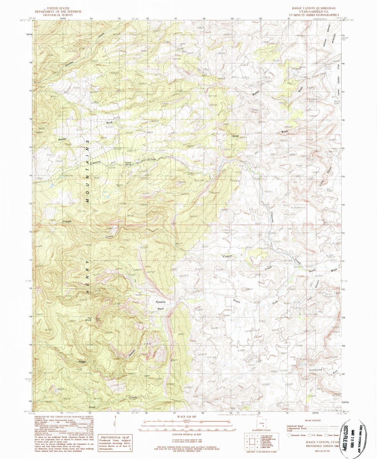 Classic USGS Raggy Canyon Utah 7.5'x7.5' Topo Map Image