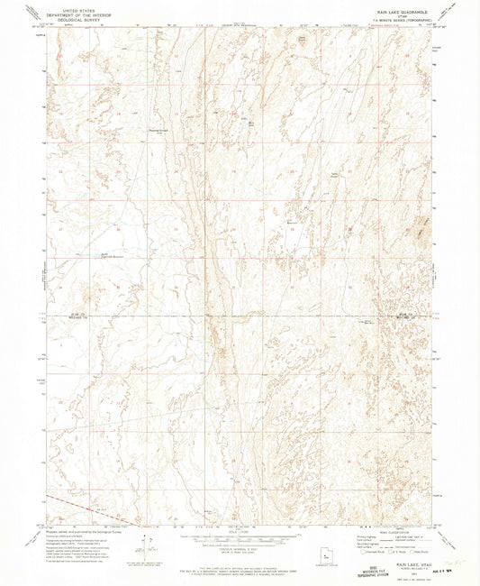 Classic USGS Rain Lake Utah 7.5'x7.5' Topo Map Image