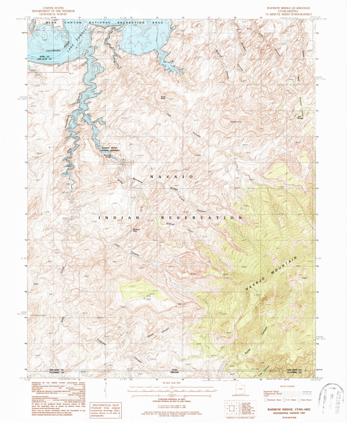 Classic USGS Rainbow Bridge Utah 7.5'x7.5' Topo Map Image