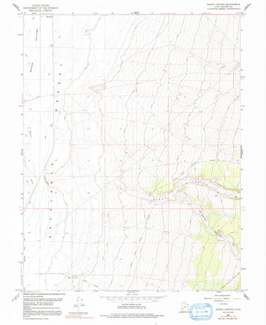 Classic USGS Ranch Canyon Utah 7.5'x7.5' Topo Map Image