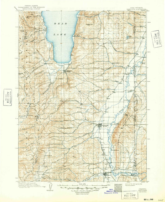 Historic 1912 Randolph Utah 30'x30' Topo Map Image
