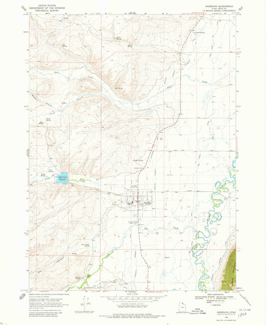 Classic USGS Randolph Utah 7.5'x7.5' Topo Map Image