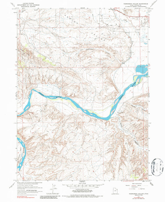 Classic USGS Rasmussen Hollow Utah 7.5'x7.5' Topo Map Image