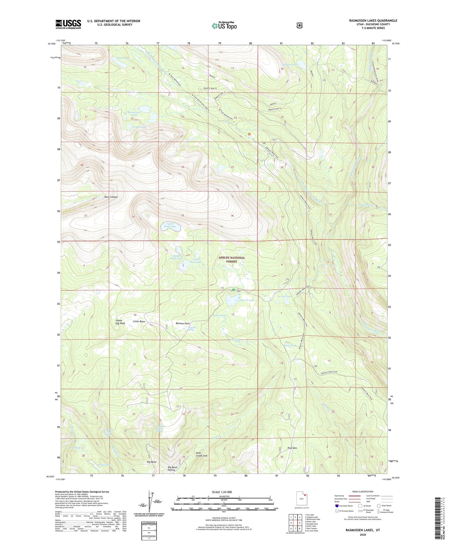 Rasmussen Lakes Utah US Topo Map Image