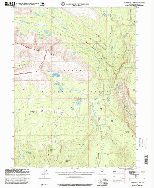 Classic USGS Rasmussen Lakes Utah 7.5'x7.5' Topo Map Image