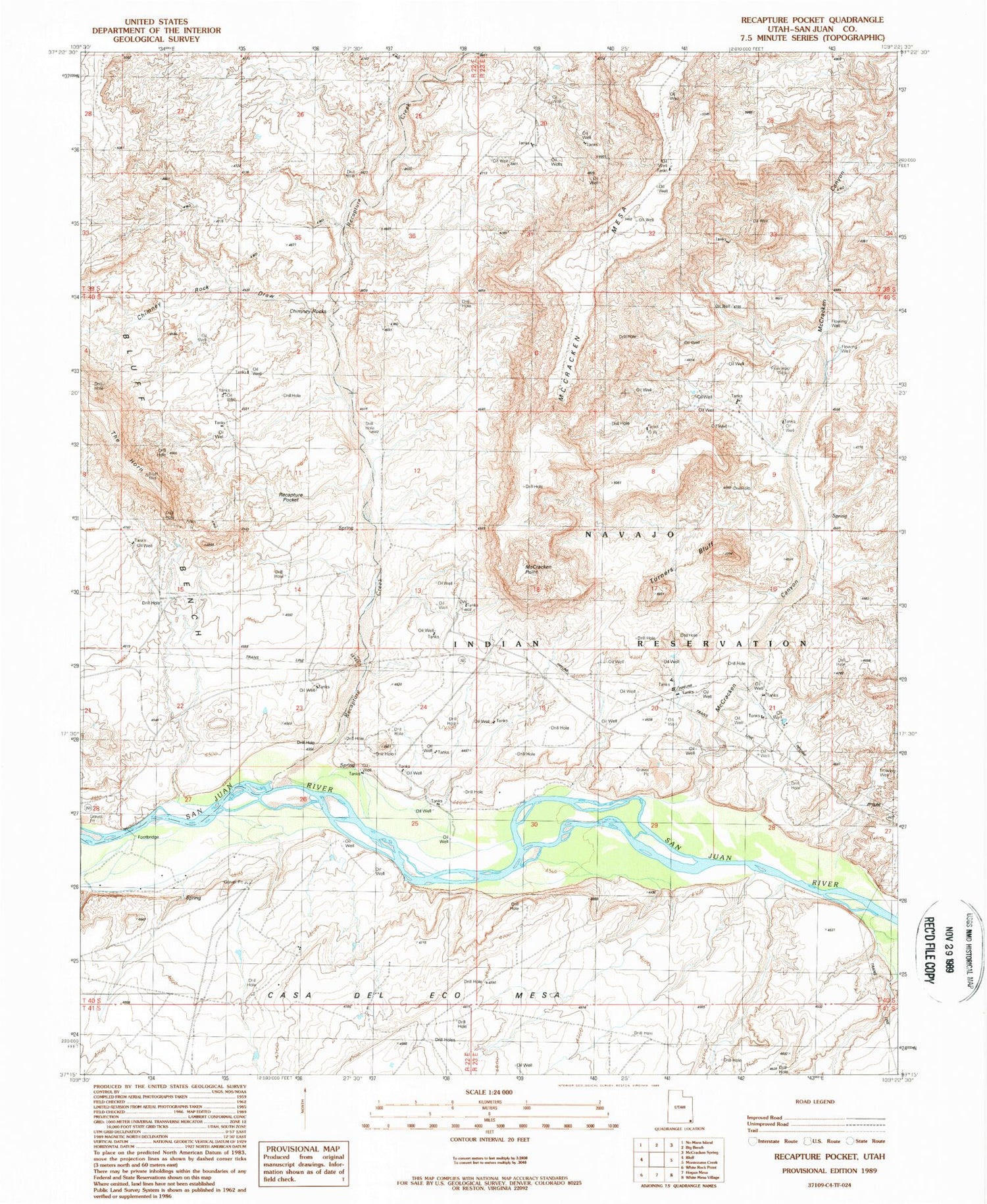 Classic USGS Recapture Pocket Utah 7.5'x7.5' Topo Map Image