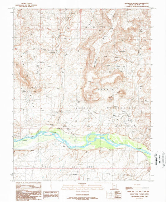 Classic USGS Recapture Pocket Utah 7.5'x7.5' Topo Map Image