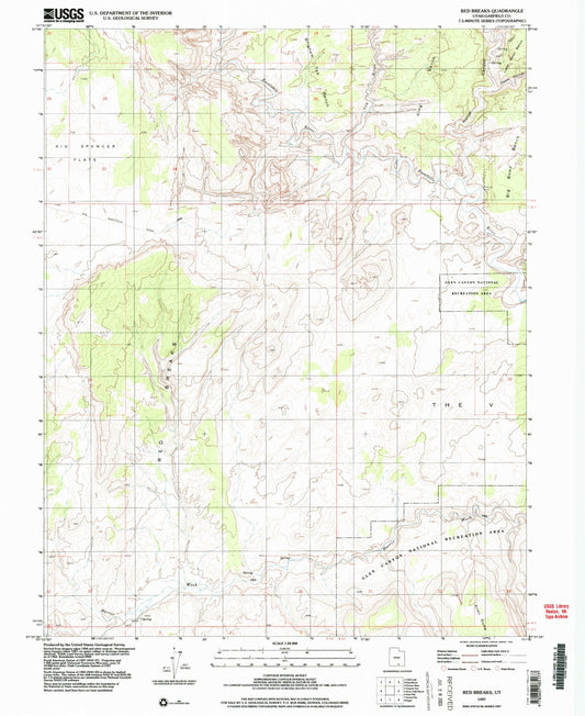 Classic USGS Red Breaks Utah 7.5'x7.5' Topo Map Image