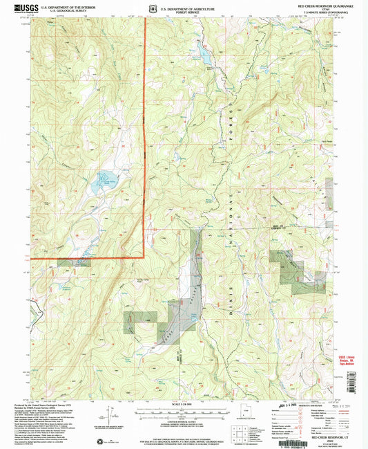Classic USGS Red Creek Reservoir Utah 7.5'x7.5' Topo Map Image