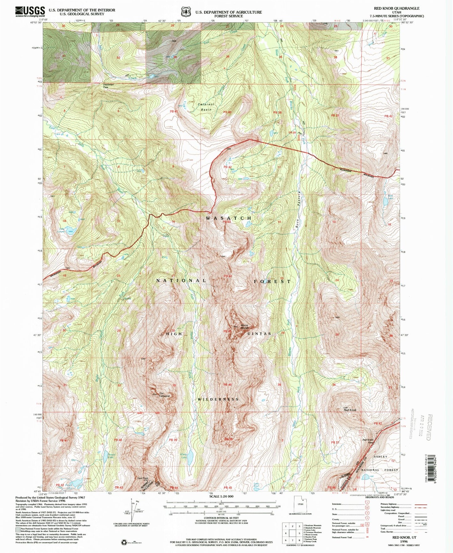 Classic USGS Red Knob Utah 7.5'x7.5' Topo Map Image