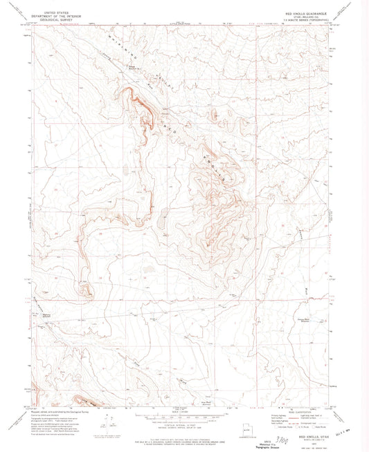 Classic USGS Red Knolls Utah 7.5'x7.5' Topo Map Image