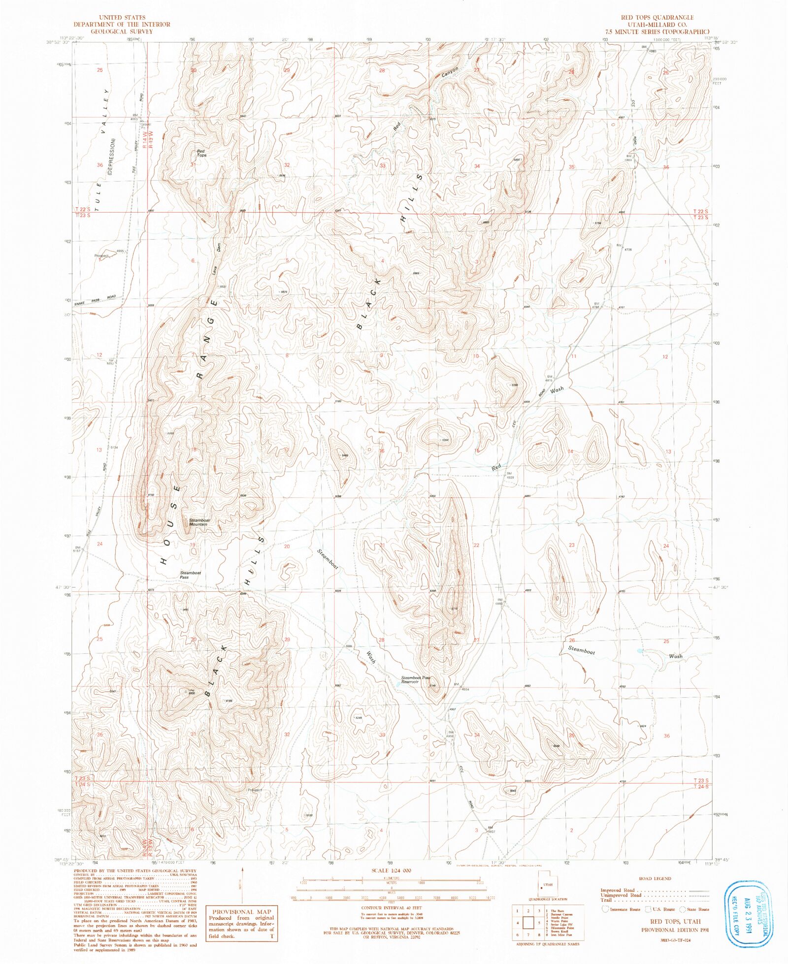 Classic USGS Red Tops Utah 7.5'x7.5' Topo Map – MyTopo Map Store