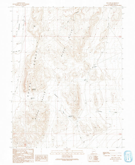 Classic USGS Red Tops Utah 7.5'x7.5' Topo Map Image
