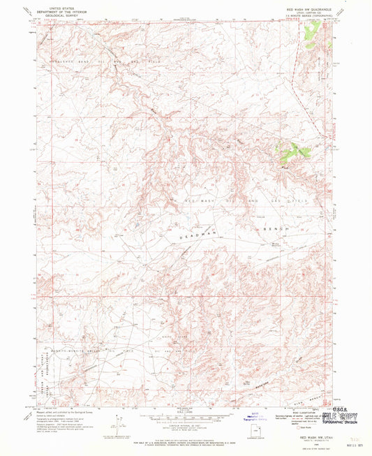 Classic USGS Red Wash NW Utah 7.5'x7.5' Topo Map Image