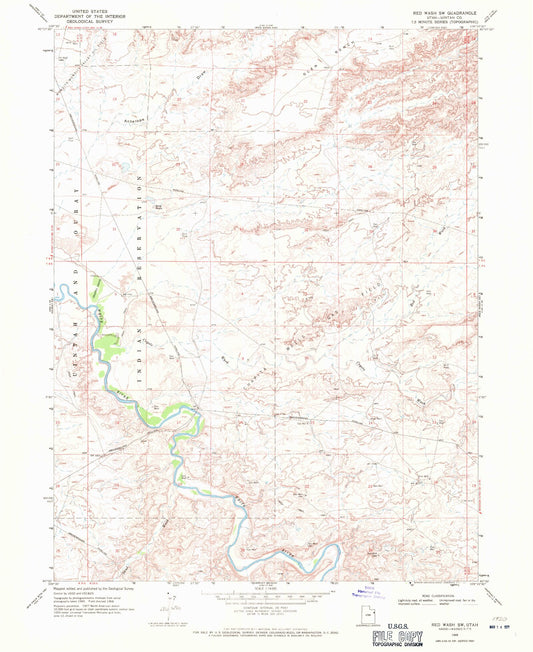 Classic USGS Red Wash SW Utah 7.5'x7.5' Topo Map Image