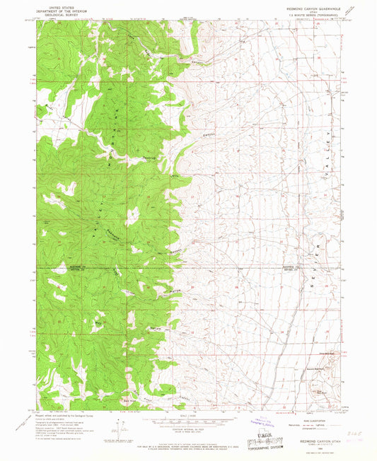 Classic USGS Redmond Canyon Utah 7.5'x7.5' Topo Map Image