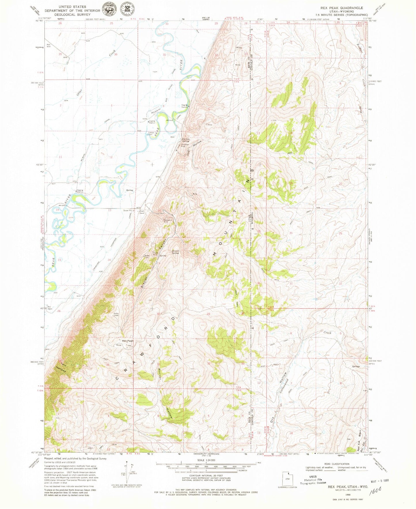Classic USGS Rex Peak Utah 7.5'x7.5' Topo Map Image