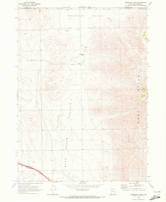Classic USGS Ridgedale Pass Utah 7.5'x7.5' Topo Map Image