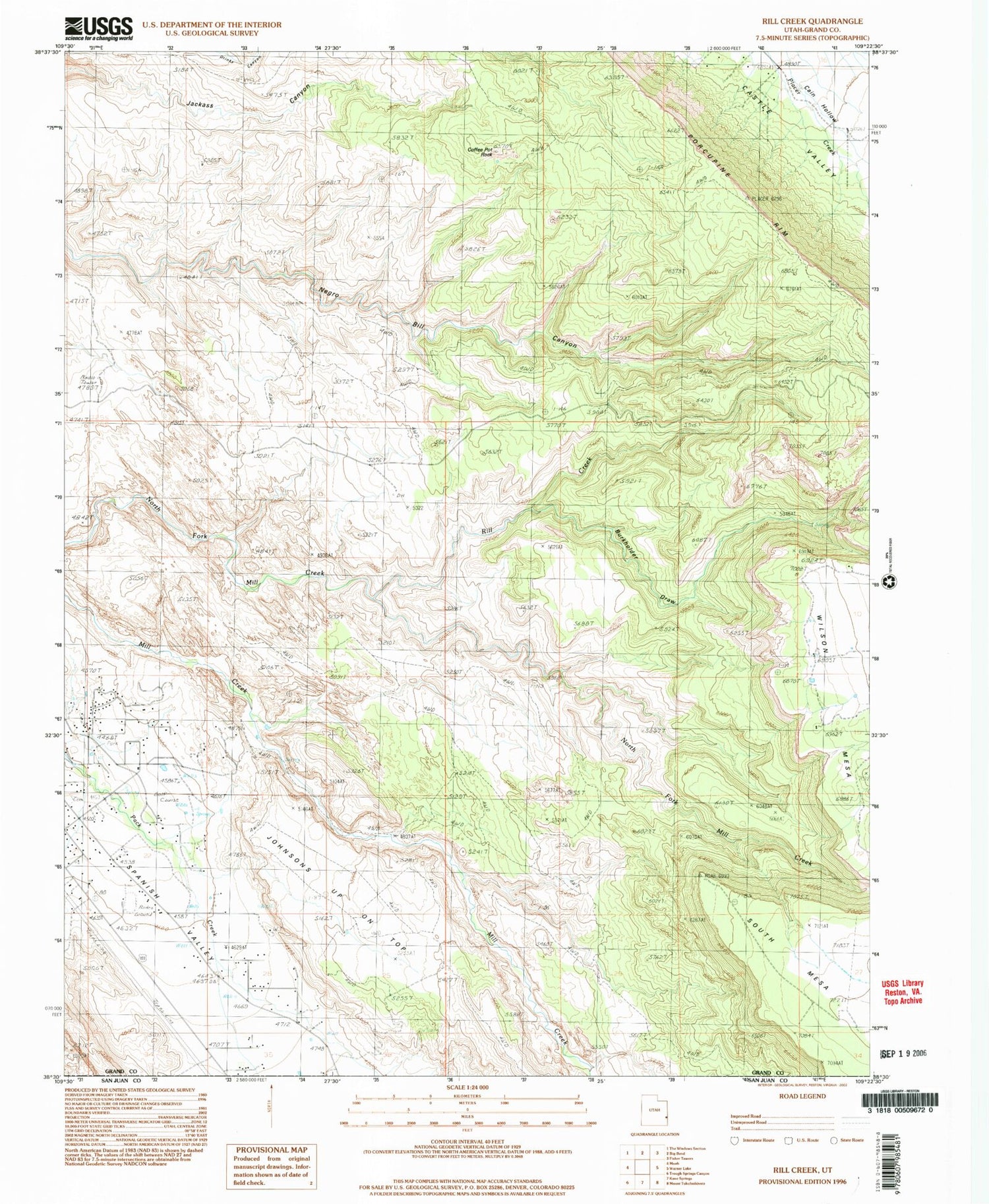 Classic USGS Rill Creek Utah 7.5'x7.5' Topo Map Image