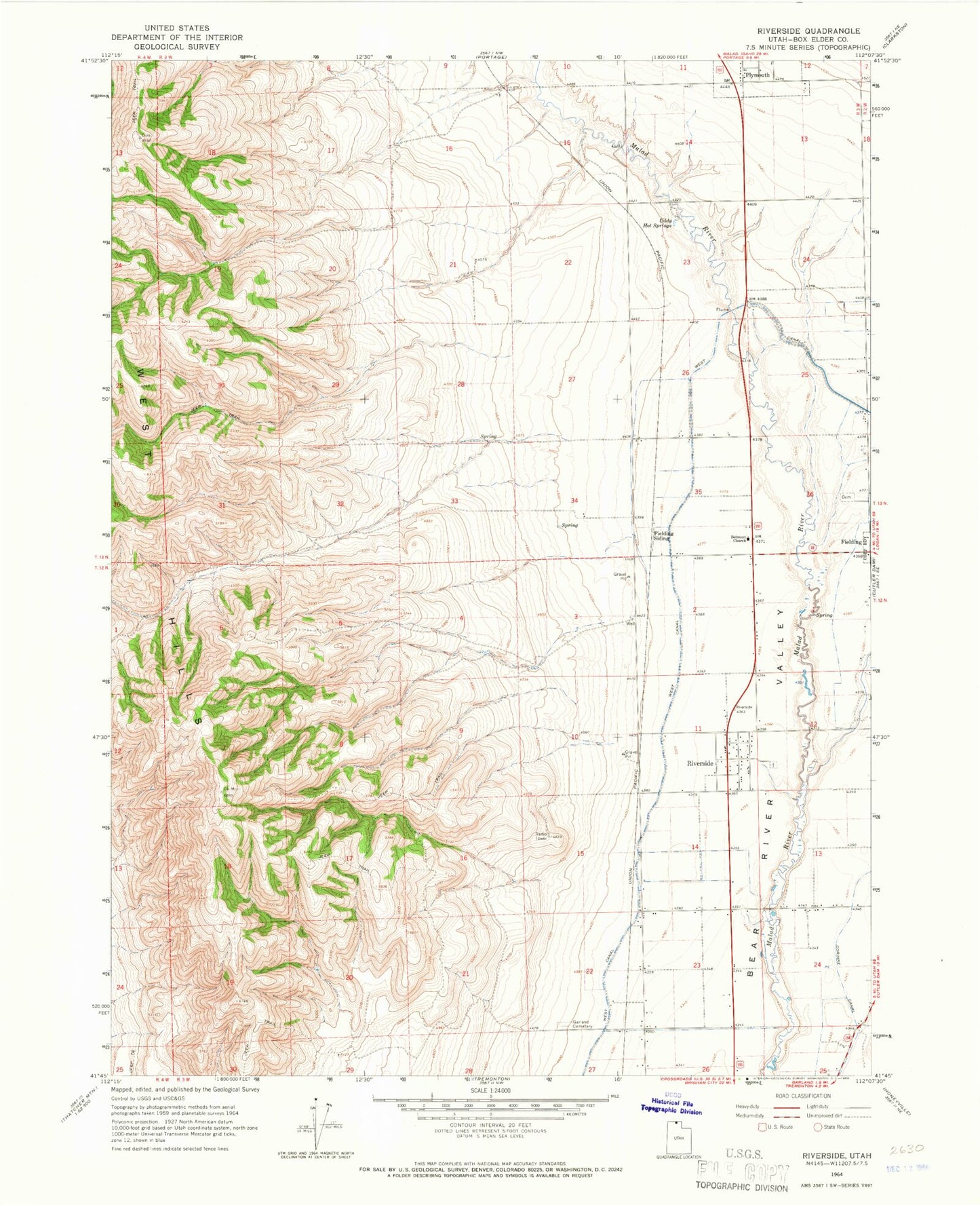 Classic USGS Riverside Utah 7.5'x7.5' Topo Map Image