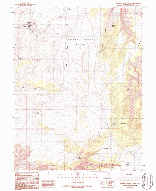 Classic USGS Robbers Roost Flats Utah 7.5'x7.5' Topo Map Image