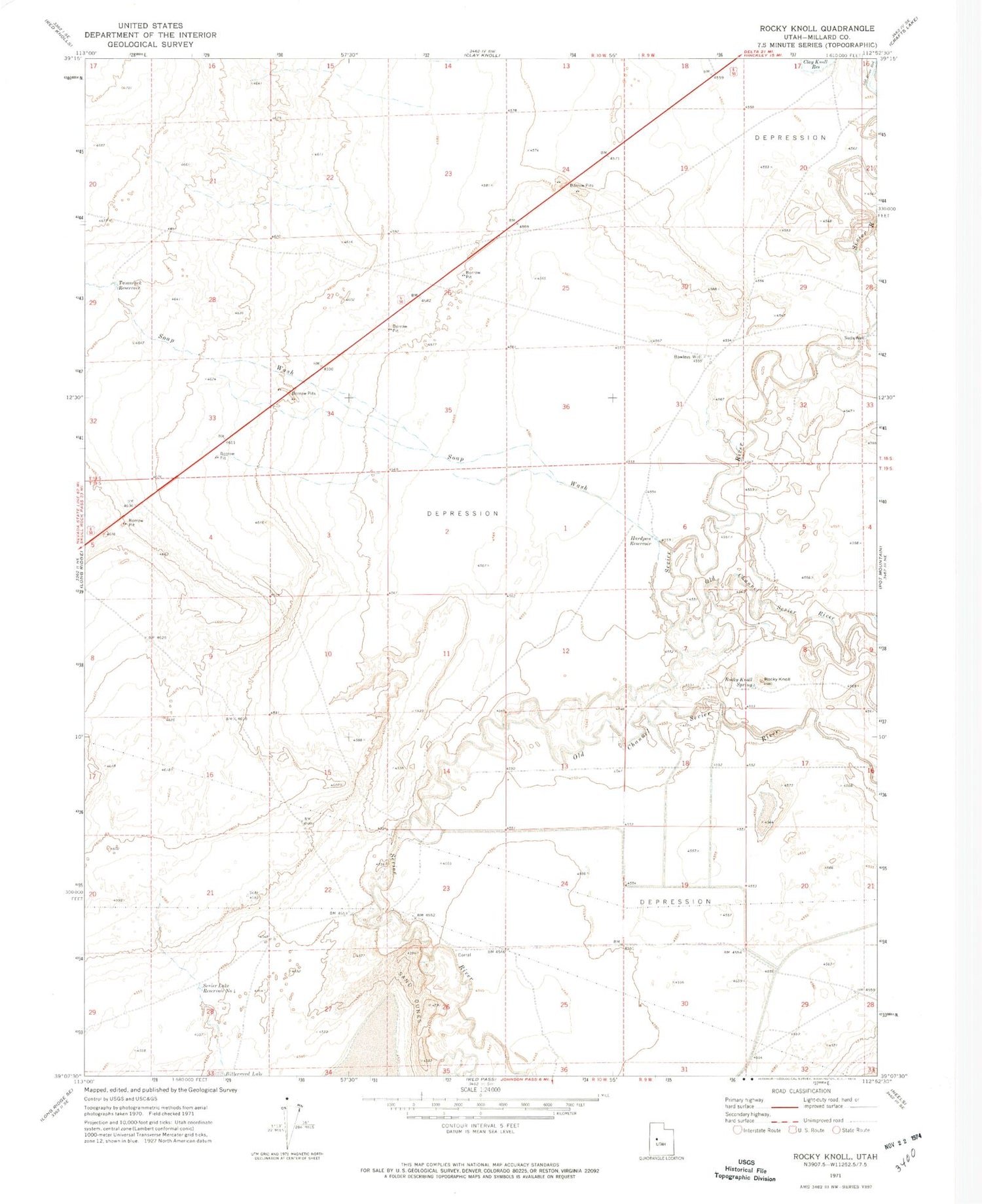 Classic USGS Rocky Knoll Utah 7.5'x7.5' Topo Map Image