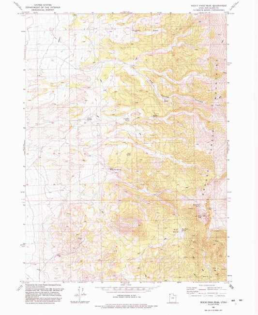 Classic USGS Rocky Pass Peak Utah 7.5'x7.5' Topo Map Image