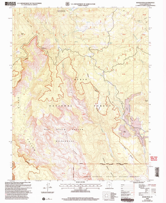 Classic USGS Roger Peak Utah 7.5'x7.5' Topo Map Image