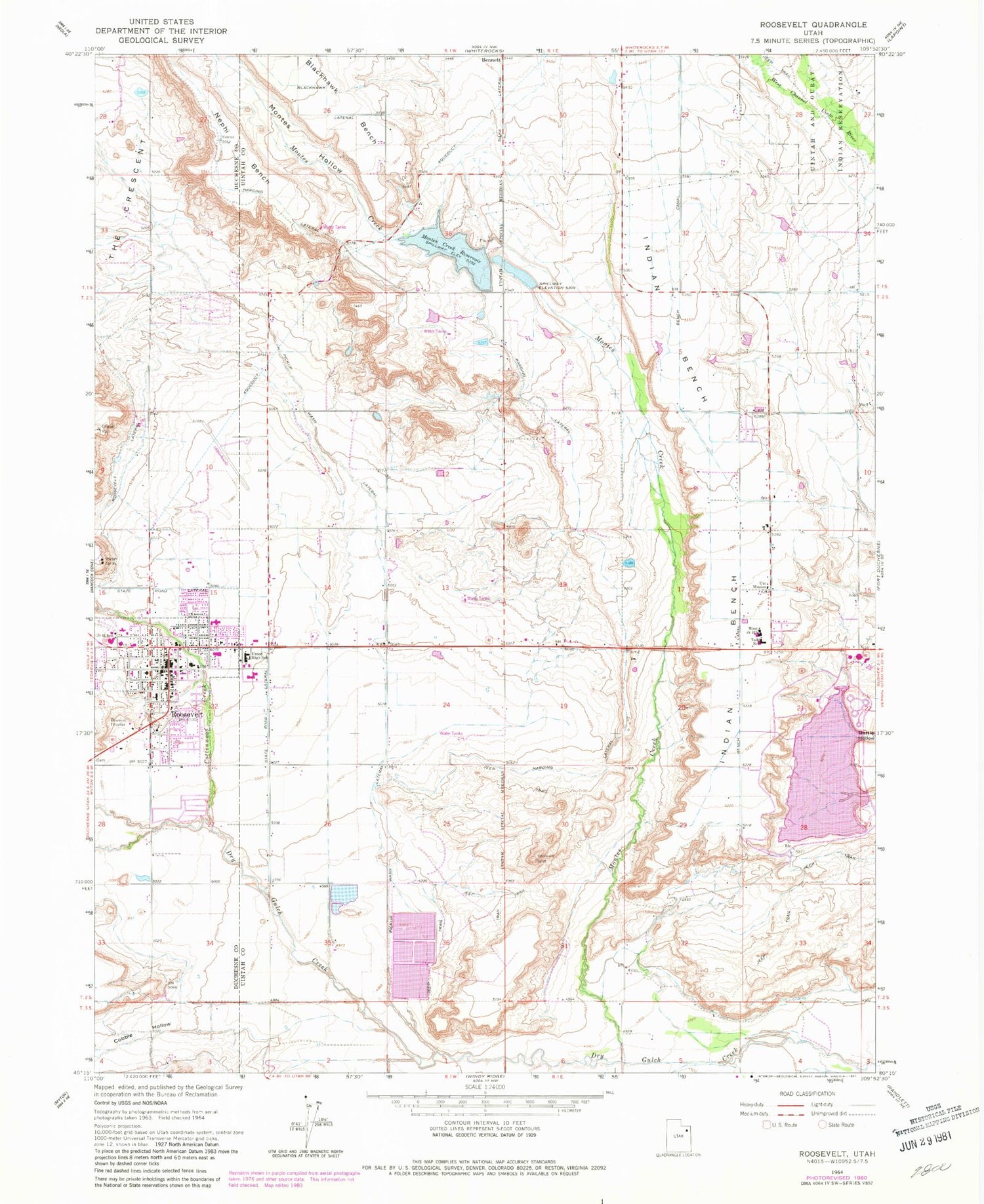 Classic USGS Roosevelt Utah 7.5'x7.5' Topo Map Image